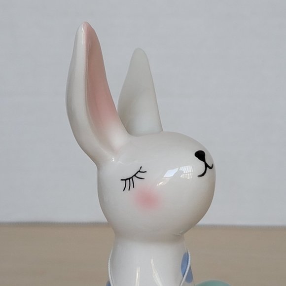 Martha Stewart Ceramic Dotted Easter Bunny Rabbit With Blue Egg Figurine 10.5" - Picture 7 of 13